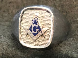 Vintage Sterling Silver.  925 Masonic Ring Size 10