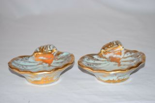 2 Vintage Stangl Pottery Nj Aqua And Gold Ceramic Shell Dish Ashtray 4037 Euc