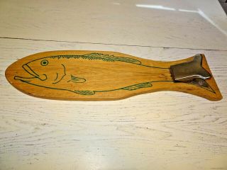 Vintage Fish Shaped Wood Cleaning Board With Large Spring Clamp Fishing