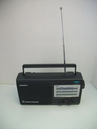 Sony Icf - 34 Portable Vintage Am Fm Tv Weather Radio Battery Ac - Great