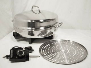 Vtg Farberware Round Electric Fry Pan Skillet 344 Steamer Tray Rack 12” Dome Lid