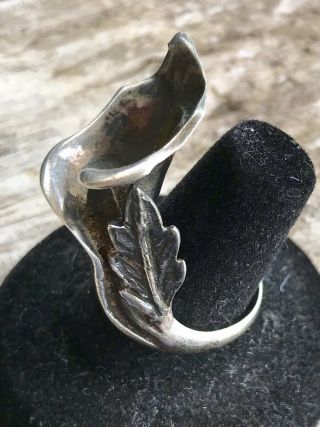 Vtg Sterling Silver Ring Size 8 - 1/2 Huge Calla Lilly Flower (missing Stone) 37