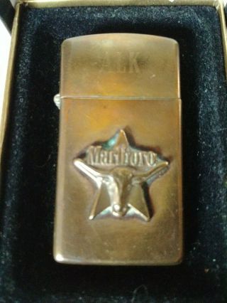 Vintage 1992 Zippo C Viii Brass Marlboro Longhorn Steer & Star Lighter