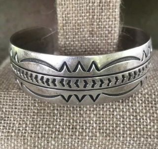 Harry R Morgan Hrm Sterling Silver Hand Stamped Native American Navajo Cuff Vtg