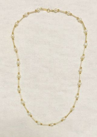 Vintage 14k Gold And Pearl Necklace 5.  7 Grams 18” Long