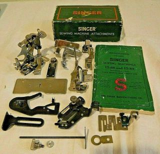 16 Pc Vintage Singer Sewing Machine Attachments Plate Ruffler Instruction Book,