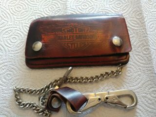 Harley - Davidson Wallet Leather 6 " X3.  5 " Chain 14 " Classic (vintage 80s??)