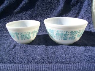 2 Vintage Pyrex Mixing Bowls Turquoise Amish Butterprint 401,  402