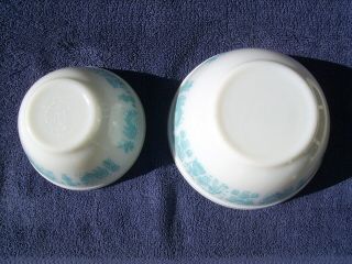 2 vintage pyrex mixing bowls turquoise amish butterprint 401,  402 3