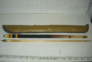 19.  5 Oz 58 1/4 " Vintage Inlay Wood Pool Cue With Thread Wrap Handle And Case