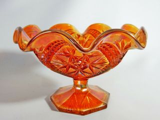Vintage Imperial Marigold Carnival Glass Eastern Star Scrolls Comport Bowl Dish