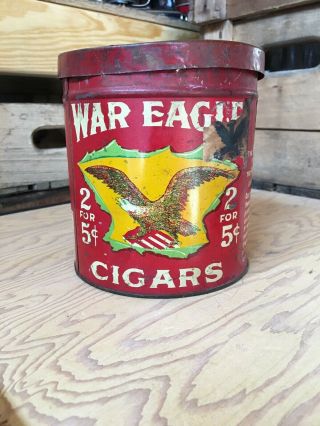 Vintage War Eagle Cigar Tin Virginia Tobacco Advertising Humidor Can