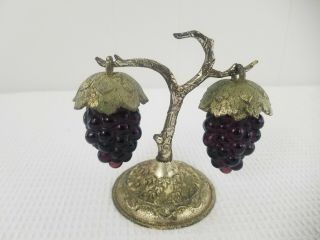 Vintage Hanging Grapes Salt And Pepper Shakers Purple Glass And Brass