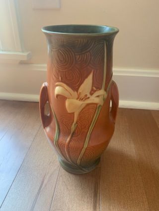 Vintage Roseville Pottery Zephyr Lily Brown Vase