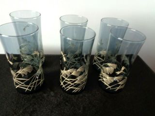 Set Of 6 Vintage Blue Libby Ice Tea Glasses - Dragonfly And Wheat Bolero Pattern