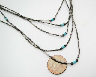 Vintage Native American 5 Strand Liquid Sterling Silver & Turquoise Necklace 3