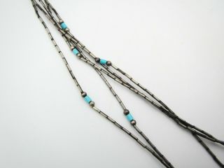 Vintage Native American 5 Strand Liquid Sterling Silver & Turquoise Necklace 4