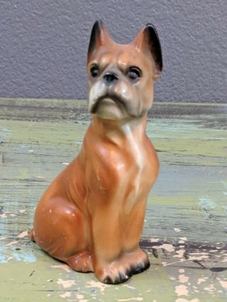 Vintage Small Ceramic Boxer Dog Figurine 4 1/2 " X 2 1/2 "