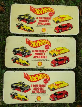 3 Vintage Hot Wheels Shell Gas Plastic Store Display Signs Mattel 1994