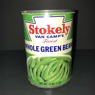Vintage 1970’s Stokely Van Camps Whole Green Beans Tin Can Usa