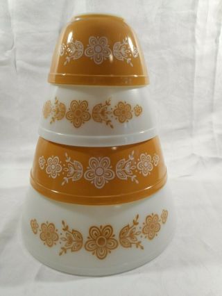 Set Of 4 Vintage Pyrex Mixing Bowls 401 402 403 404 Butterfly Gold
