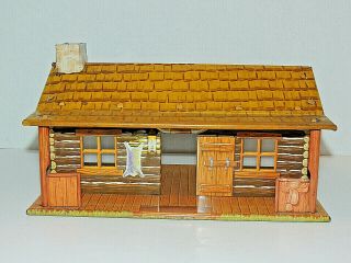 Vintage Marx Tin Litho Log Cabin Bar - M - Ranch,  Hunting,  Lodge,  Building,  Ex,