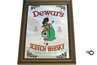 Dewars Scotch Whiskey Beer Mirror Wooden Framed Bar Picture Man Cave Vintage