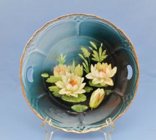 Vintage Three Crown Bavaria Handled Plate Water Lilies Floral