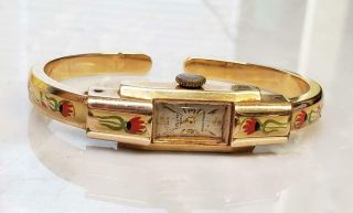 Vintage Baume Wristwatch Gold Filled Enameled Bangle Bracelet 17 - Jewels 8 - G2333
