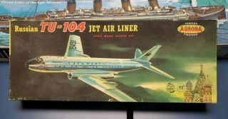 Vintage Aurora Russian Tu - 104 Jet Air Liner Model 1959 Box Instructions Decals