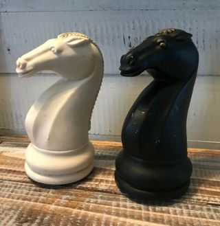 Vintage Art Deco Style Heavy Horse Bust Head Bookends Knight Chess Piece Statues