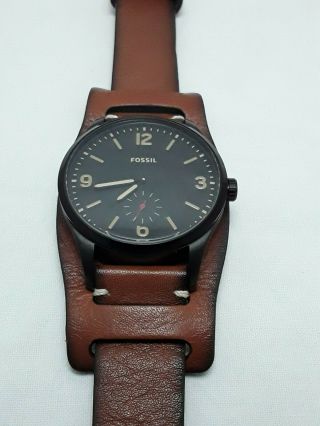 Fossil Men ' s Vintage Black Dial Brown Cuff Leather Strap Watch FS5243 2