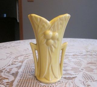 Vintage Mccoy Pottery Leaves And Berries Yellow Bud Vase