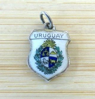 Vtg Sterling Silver Uruguay Enamel Travel Shield Bracelet Charm