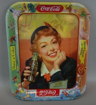 Vintage Coca - Cola Tin Tray - Menu Girl - 1953