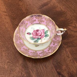 Vintage Paragon Pink Gold Gilt One Rose Teacup And Saucer Double Warrant