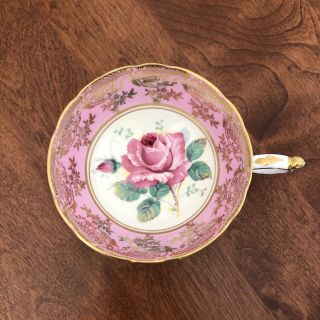 Vintage Paragon Pink Gold Gilt One Rose Teacup And Saucer Double Warrant 3