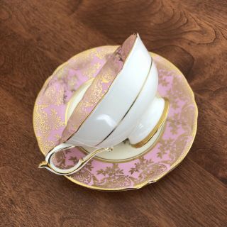 Vintage Paragon Pink Gold Gilt One Rose Teacup And Saucer Double Warrant 4
