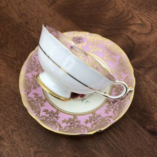 Vintage Paragon Pink Gold Gilt One Rose Teacup And Saucer Double Warrant 5