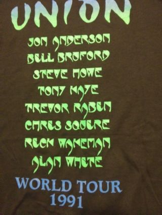 Yes band vintage concert tour t - shirt 1991 Jon Anderson Steve Howe Chris Squire 4