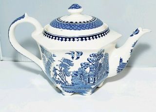 Vintage Blue Willow Teapot With Lid Squared Edges
