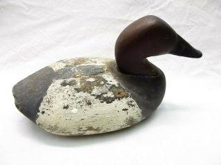 Vtg Hand Carved Wood Duck Decoy Redhead Drake Primitive Weighted Base 13 1/2 
