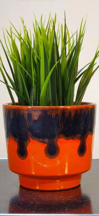 Retro Vintage 60s - 70s Planter Pot Plant W.  German Orange Marei Kermik Fat Laval