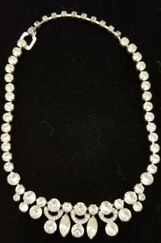 Vintage Eisenberg Ice Signed Silver Tone Clear Rhinestone Choker Necklace