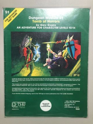 Vintage 1981 Dungeons & Dragons Tomb Of Horrors - Dungeon Module S1 - Tsr - 9022