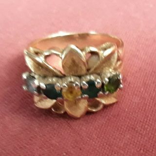 Vintage 1960s 14k Gold " Mothers " Ring Semi Precious Stones