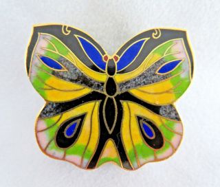 Vintage Chinese Cloisonne Enamel Butterfly Trinket Box Nos