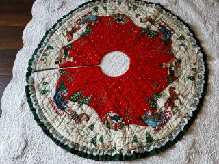 Vintage Handmade Quilted Christmas Tree Skirt 44 " X45 "
