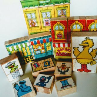 Vintage Muppets Sesame Street Wooden Building Blocks