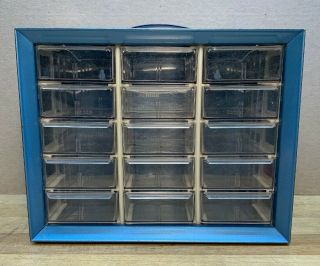Vintage 15 Drawer Akro Mils Blue Metal Small Parts Storage Organizer